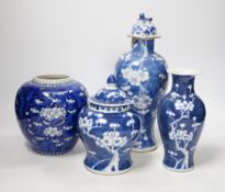Two Chinese prunus jars and 2 vases, early 20th century, tallest 26cm