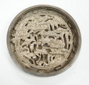 A Japanese cast mirror, housed in a lacquered case, 12cm in diameter