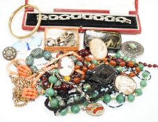 A group of assorted antique and later jewellery, including costume, paste set bracelet, gold