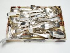 * * Sundry silver cutlery, including a butter knife, teaspoons, condiment spoons, sauce ladles, etc.