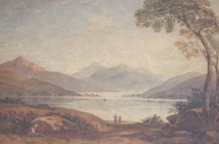 John Varley RWS (1778-1842), watercolour, Mountainous lakeside landscape, signed, 13 x 19cm