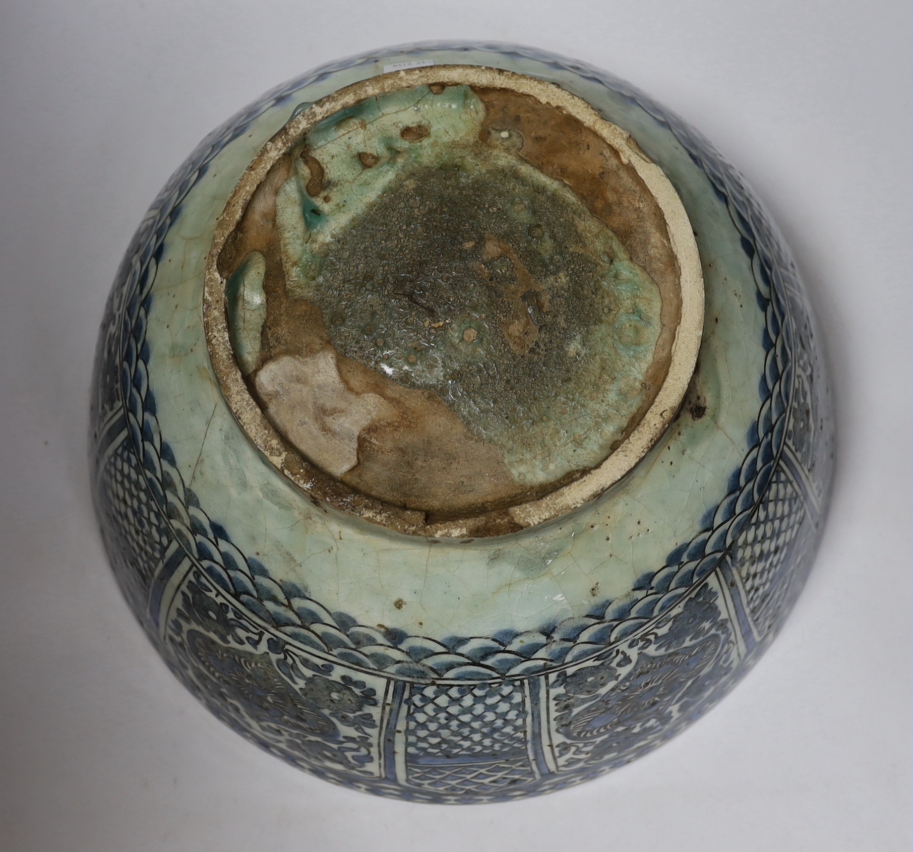 A large Persian underglaze blue and black fritware bowl, Safavid, 17th/18th century 40cm diameter, - Image 4 of 4