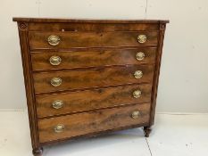 A George IV mahogany chest of five long drawers, width 123cm, depth 52cm, height 120cm