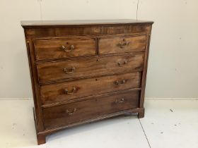 A George IV inlaid mahogany five drawer chest, width 124cm, depth 53cm, height 112cm