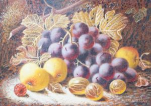 * * Oliver Clare (1853-1927), oil on canvas, 'Still life with grapes, apples and gooseberries',