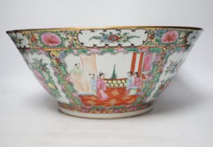 An early 20th century Chinese Canton pattern famille rose bowl, 37cm diameter