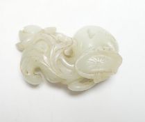 An 18th/19th century Chinese jade finial carving of a lotus node, flower and leaf, 6cm