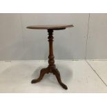 A Victorian circular burr walnut tripod wine table, diameter 52cm, height 71cm