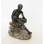 After the Antique, an early 20th century bronze figure of Mercury seated on marble, 20cm