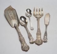 A part canteen of Victorian silver Kings pattern flatware including six tablespoons, six table