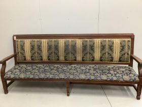 A late Victorian mahogany snooker viewing bench, width 246cm, depth 56cm, height 104cm