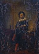 19th century School, oil on panel, Full length portrait of a cavalier in an interior, 16 x 11cm,