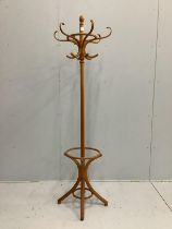 A modern beech bentwood coat and stick stand, height 194cm