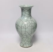 A Chinese duck egg blue crackleware vase, 34.5cm high