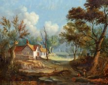 Williams (18th / 19th. C), oil on canvas, Rural landscape with woodlanders, signed and dated 1814,