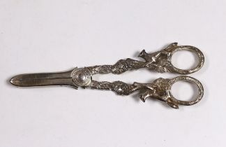 A pair of Elizabeth II silver grape shears, with fruiting vine and fox handles, Cooper Brothers &