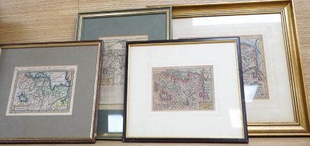 Four miniature 17th century and later hand coloured maps of Tartary including one by Alain
