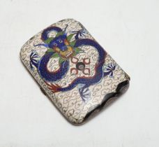 A Chinese cloisonné enamel ‘dragon’ design cigarette case, 9cm wide x 7cm deep