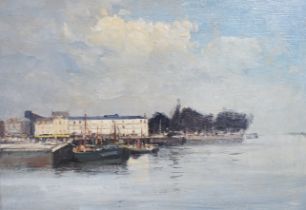 * * Ian Houston (1934-2021), oil on board, ‘’Honfleur Quayside’’, signed, 24 x 34.5cms Please note