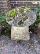 A weathered reconstituted staddle stone, height 68cm
