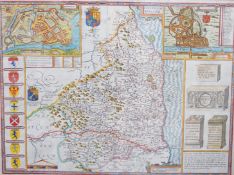 * * John Speed (1552-1629) hand-coloured engraved map of Northumberland, sold by Thomas Basset and
