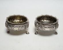 A pair of Victorian embossed silver bun salts, London, 1848, diameter 75mm.