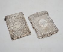 Two Victorian engraved silver card cases, largest by Hilliard & Thomasson, Birmingham, 1850, 10.