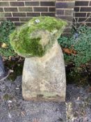 A weathered reconstituted staddle stone, height 68cm