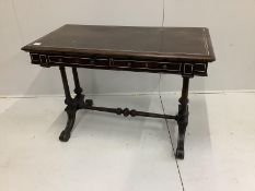 A Victorian ivory inlaid ebonised hall table, width 106cm, depth 56cm, height 71cm Cites