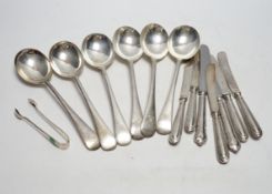 * * A set of six George V silver Old English pattern soup spoons, by James Dixon & Sons, a set of