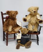 Two Steiff yellow tag animals 'Toky' black panther and Kosen goat, two teddy bear chairs, two