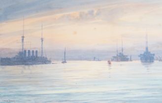 Irwin Bevan (1852-1940), watercolour, 'Sunset, Victoria Reach, River Medway', signed, details verso,