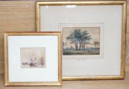 John Varley RWS (1778-1842), watercolour, Figures in a park, together with a pen and ink sketch,
