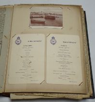 An Ocean liner scrap book and a collection of loose leaves of boating and shipping related