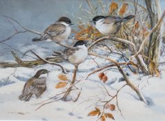 * * Cees Roorda (Dutch, 1942-), watercolour, ‘’Blue tits in a snowy landscape’’, signed, 22 x 30cm