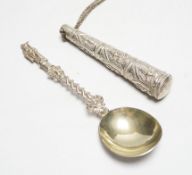 A Victorian silver apostle spoon, Francis Higgins, London, 1884, 20.2cm and an Indian white metal