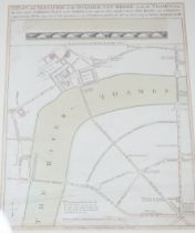 A 19th century engraving, Plan and Elevation of the intended new bridge across The Thames, an Act of