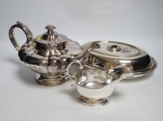 * * Plated wares, including trays, salvers, a lidded biscuit box, a sauceboat etc. Please note