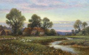 Alfred Augustus Glendening (English, 1840-1910) River landscape with ducks on the bankoil on