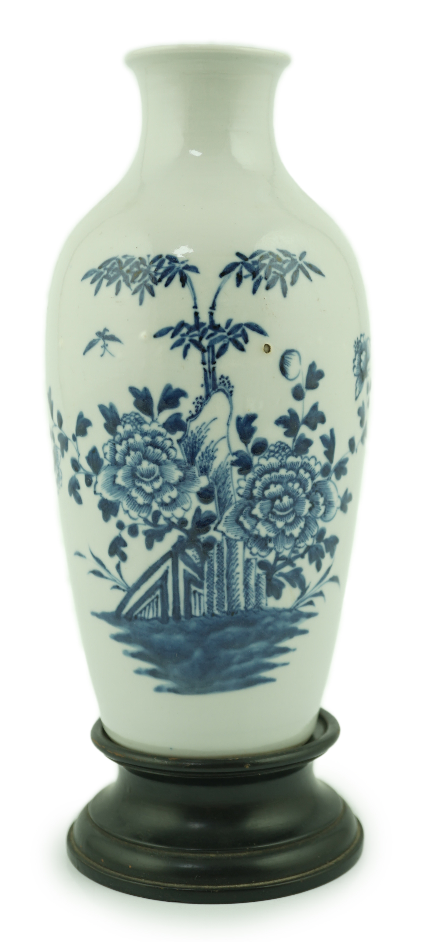 A Chinese blue and white ‘peonies and bamboo’ vase, Jiaqing period, of ovoid form, painted with