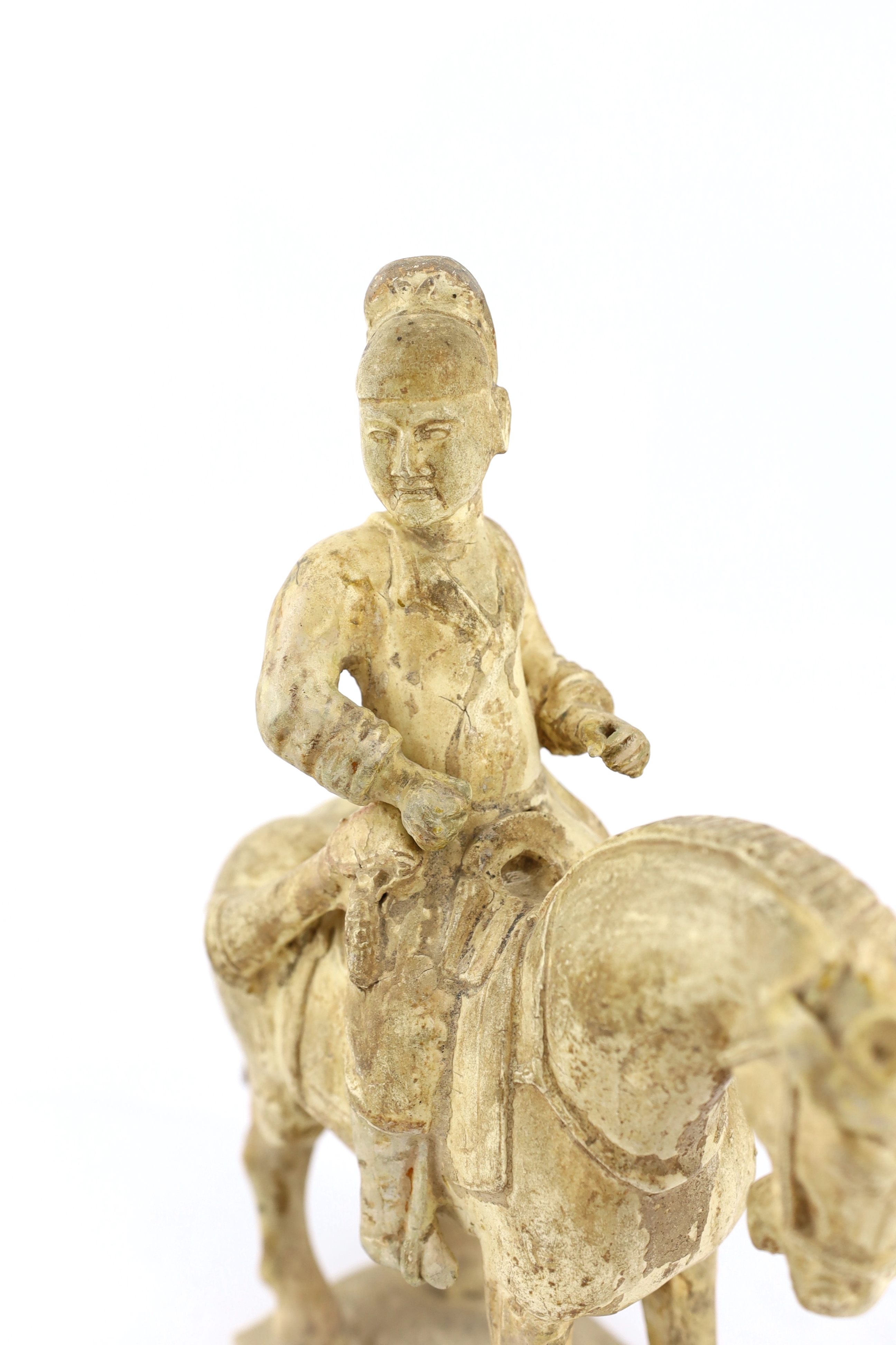 * * A Chinese cream glazed pottery model of an archer on horseback, Tang Dynasty (618-906 AD), - Image 3 of 6