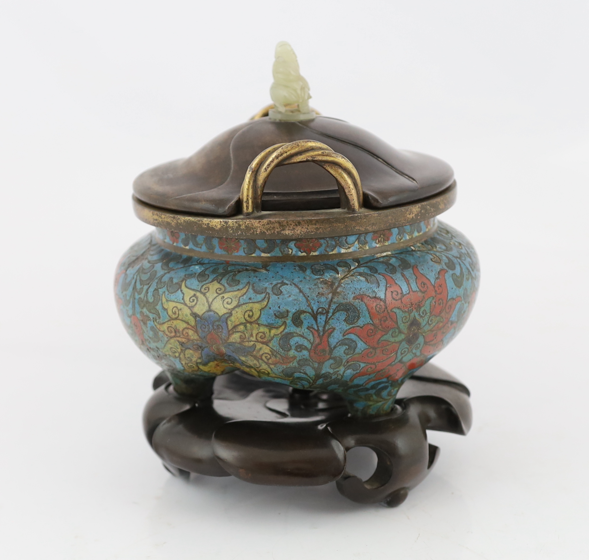A Chinese cloisonné enamel tripod censer, Li, Xuande six character mark, Ming dynasty, 16th century, - Image 5 of 8