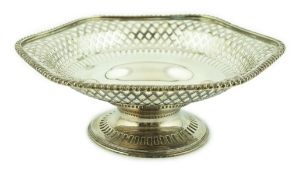 A George V circular silver tazza, by Barker Brothers, large shaped rim, gadrooned border and