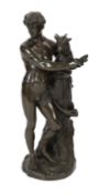 A bronze figure of Bacchus with a goat, 65cm high***CONDITION REPORT***Overall of a dark slightly