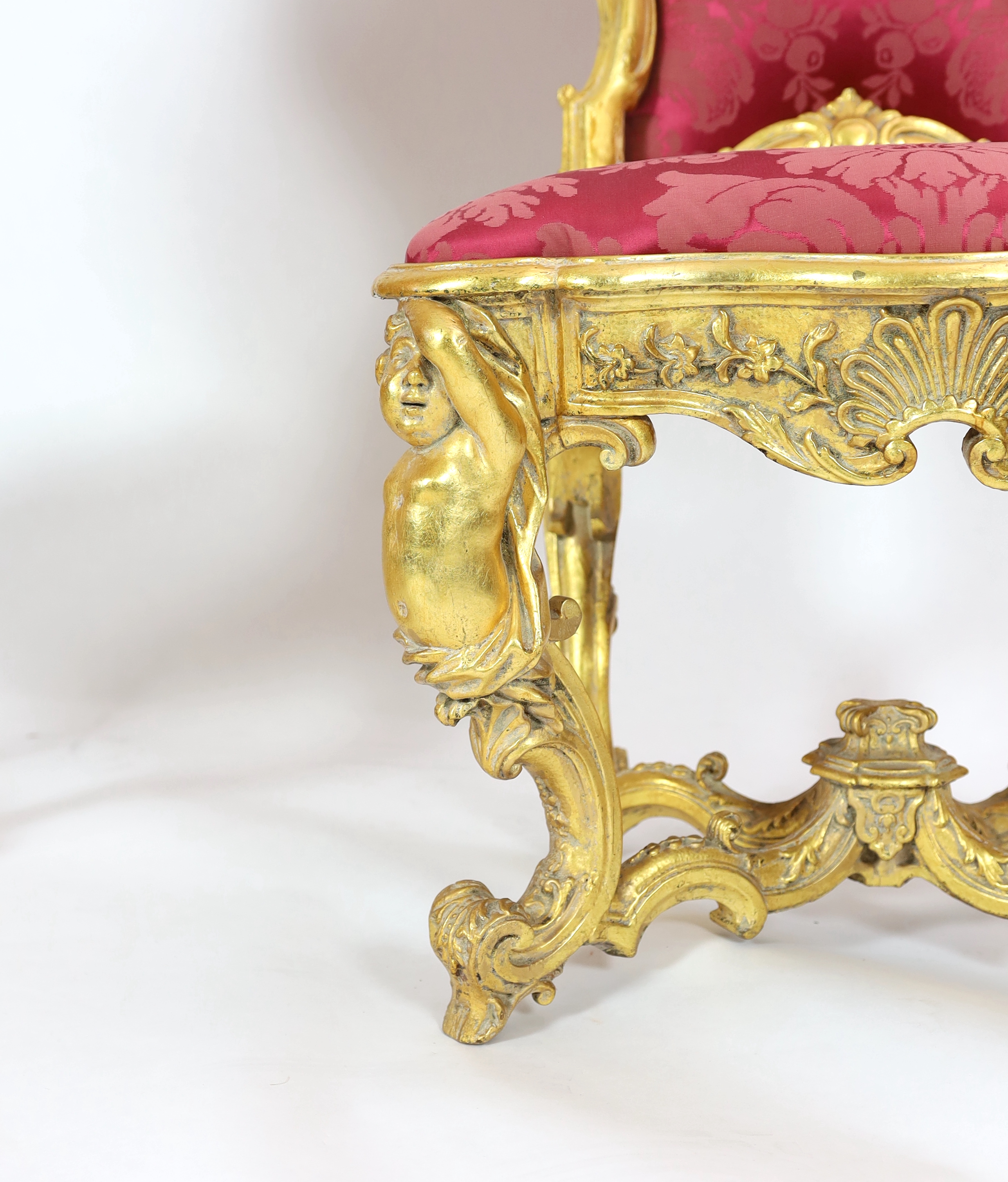* An important pair of late 18th century Venetian carved baroque giltwood throne chairs, the seats - Image 5 of 6