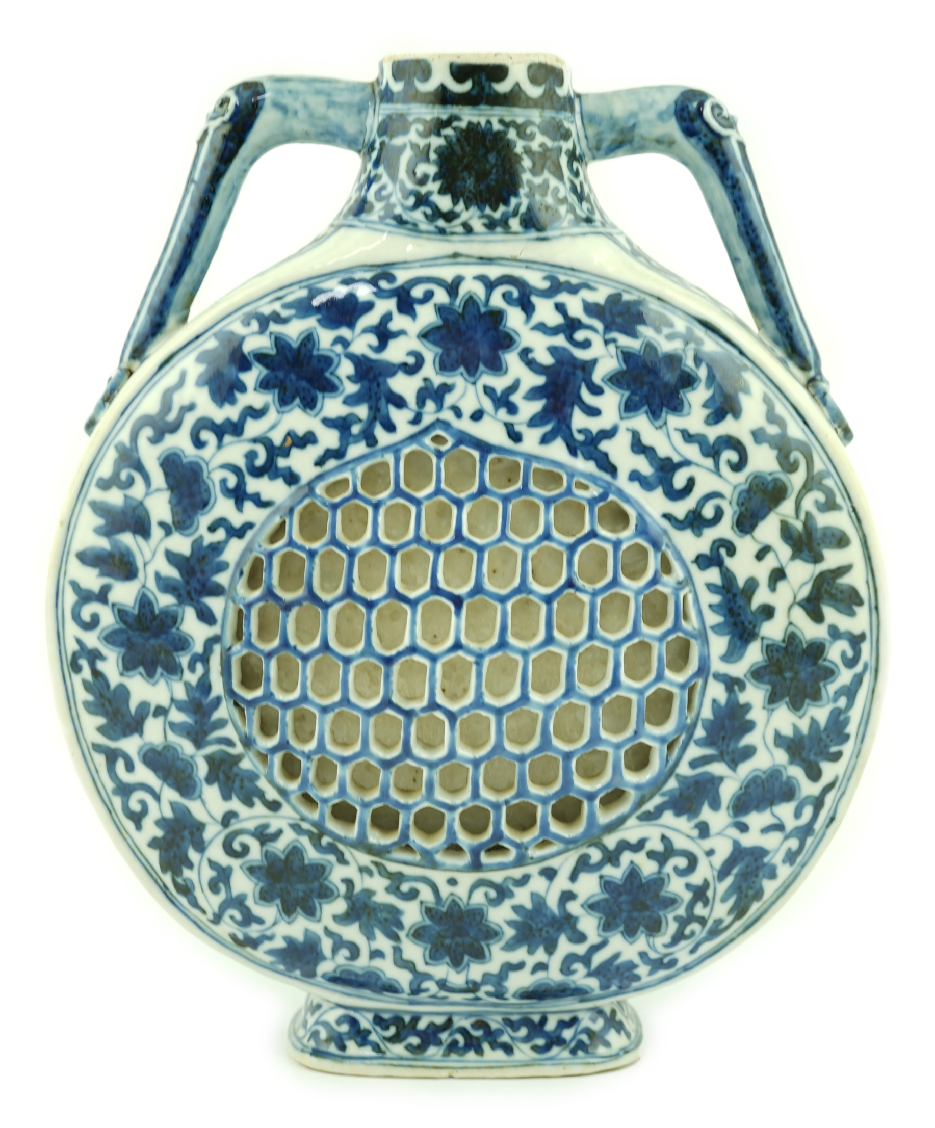 A Chinese blue and white moonflask, Daoguang six character mark and of the period, with honeycomb