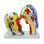 ** Walter Furlan (1931-), a Murano glass sculpture depicting two Cubist style heads,