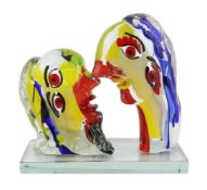 ** Walter Furlan (1931-), a Murano glass sculpture depicting two Cubist style heads,