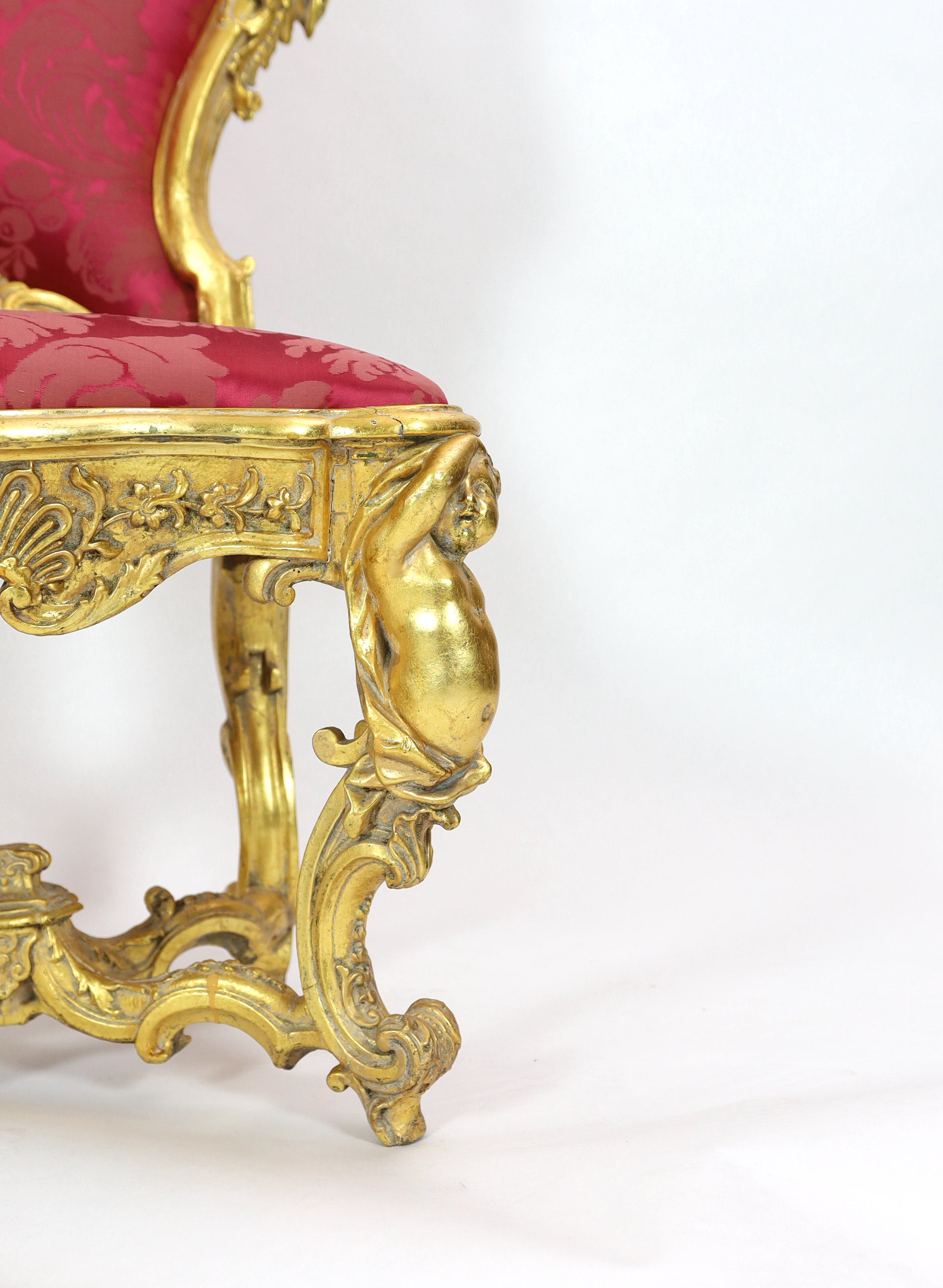 * An important pair of late 18th century Venetian carved baroque giltwood throne chairs, the seats - Image 4 of 6