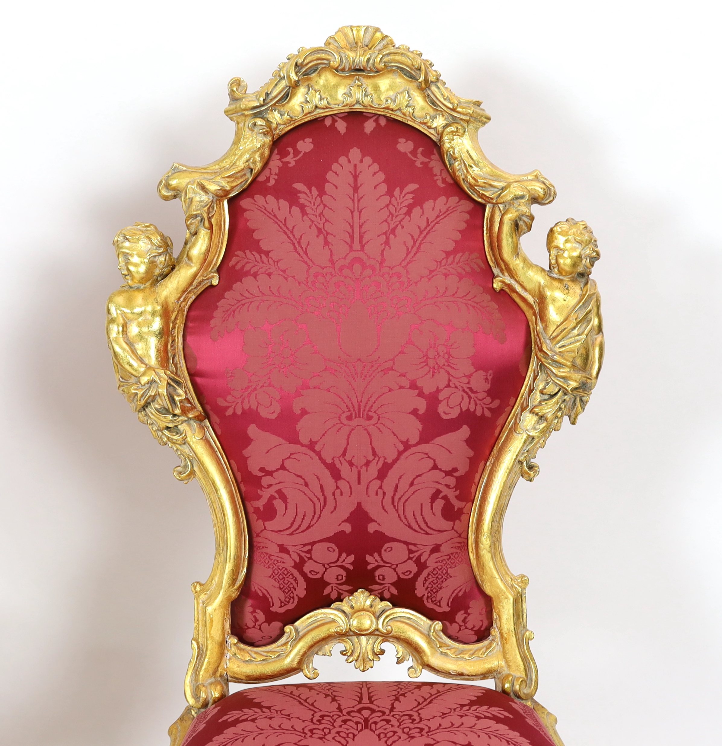 * An important pair of late 18th century Venetian carved baroque giltwood throne chairs, the seats - Image 3 of 6